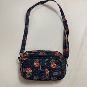 Lug Carousel Navy Blue Aloha Hibiscus Floral Purse Handbag Crossbody